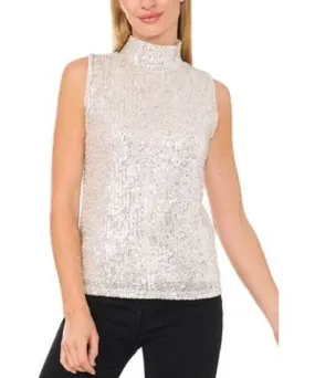 CeCe Women's Sleeveless Mock Neck Sequin Top