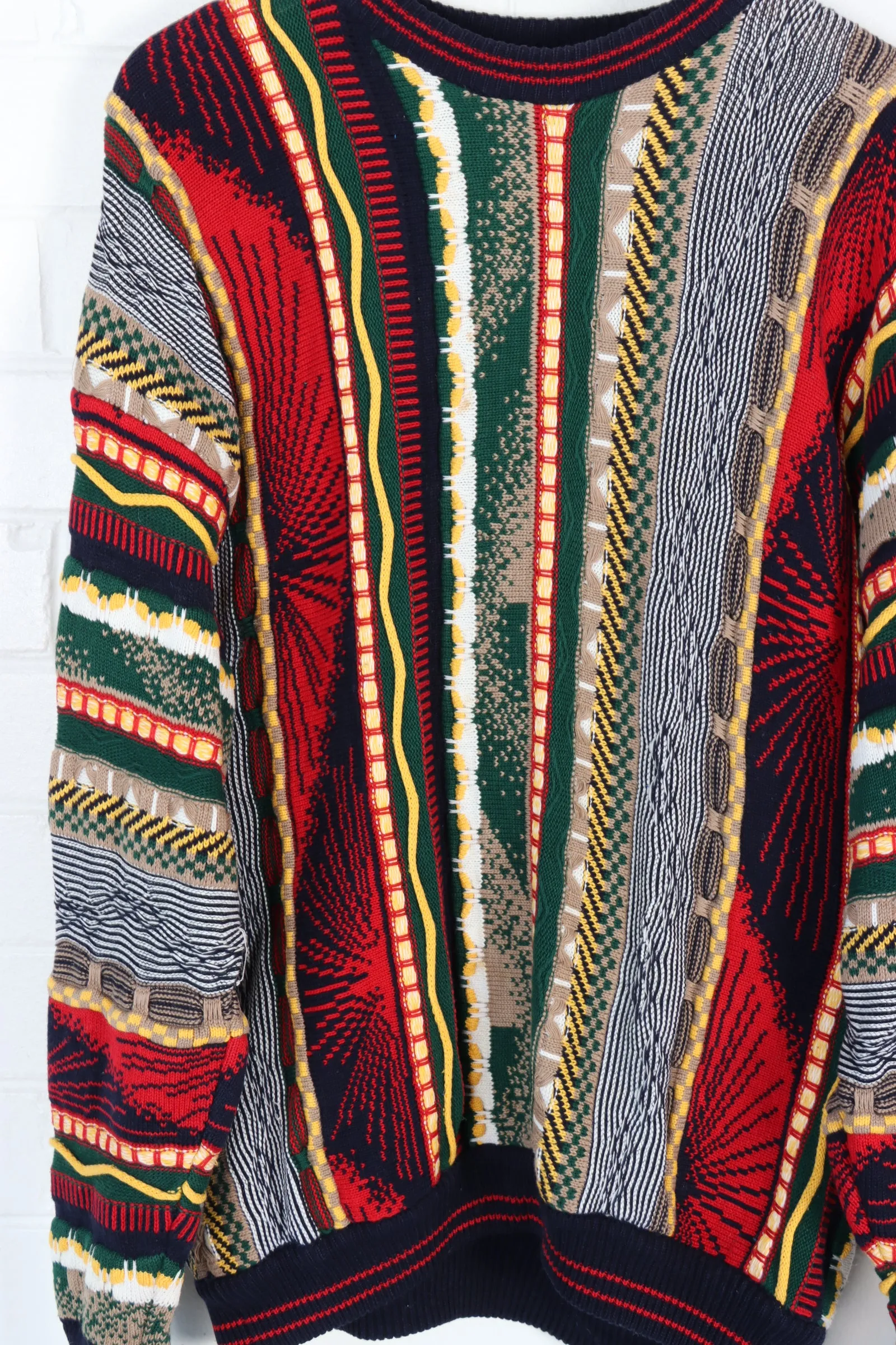 COTTON TRADERS Coogi Style Knit - Multicoloured 3D - Size L-XL