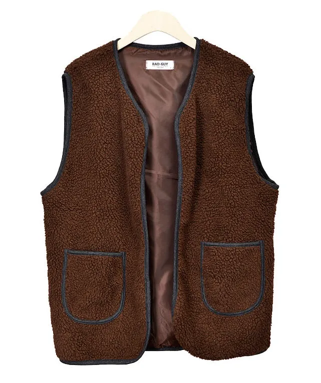 Cozy Shearling Vests for Men - Brown Winter Outerwear, Casual Waistcoats