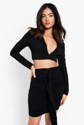 Cropped Blazer & Ruched Draped Mini Skirt