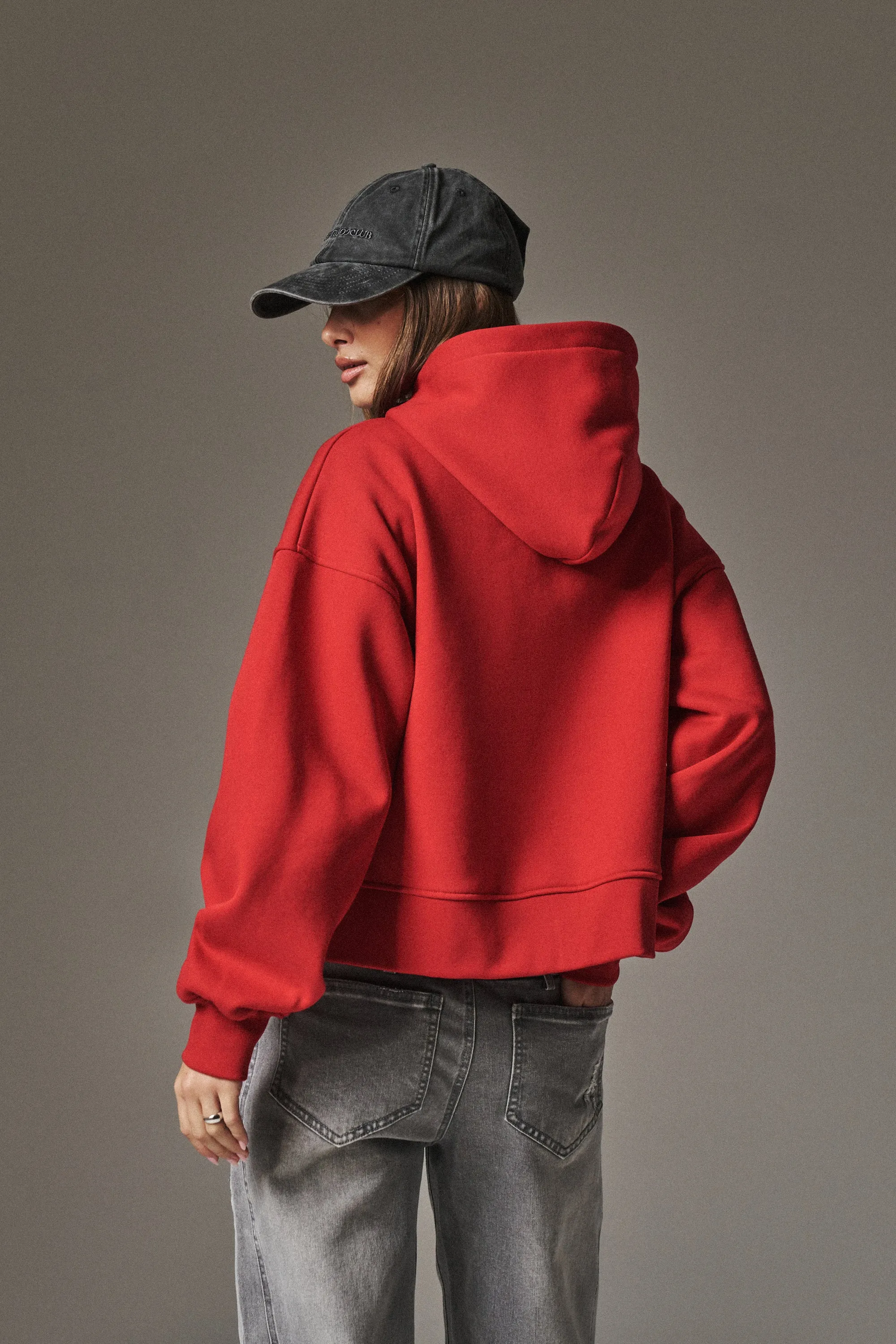 CTRE CROPPED ZIP THROUGH HOODIE - RED