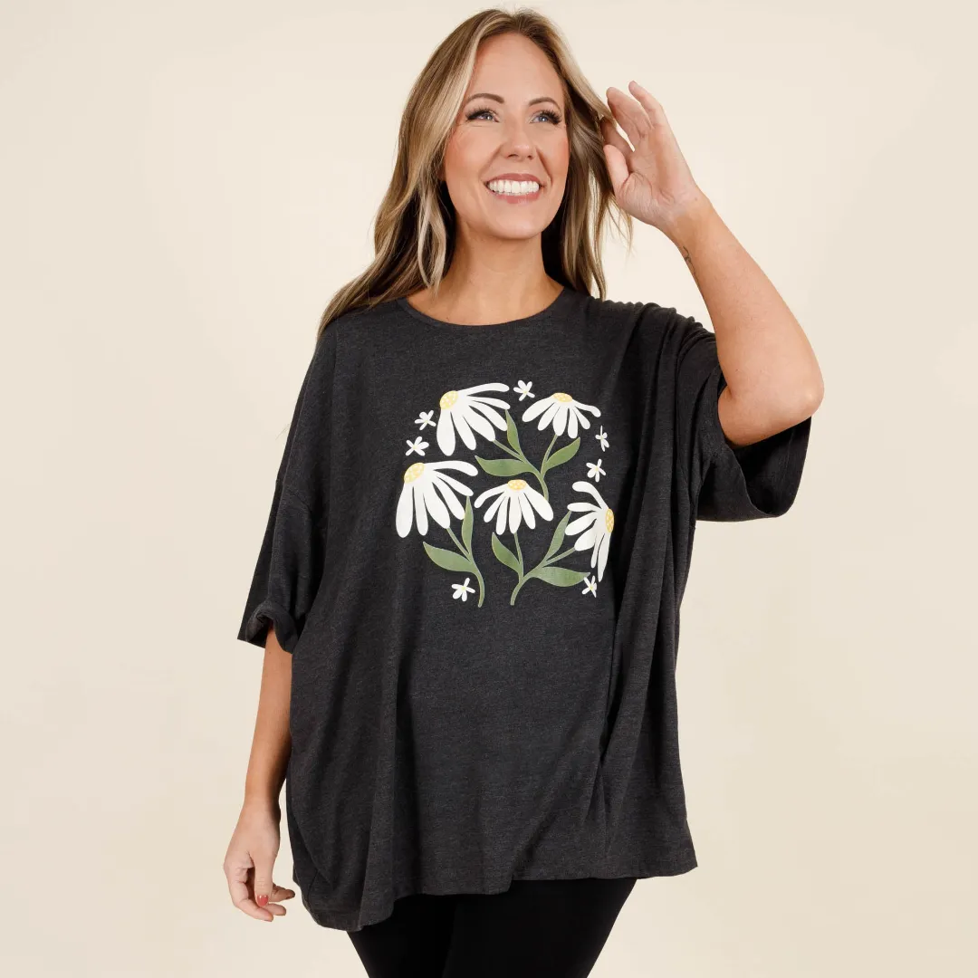 Daisy Picking Tee, Charcoal