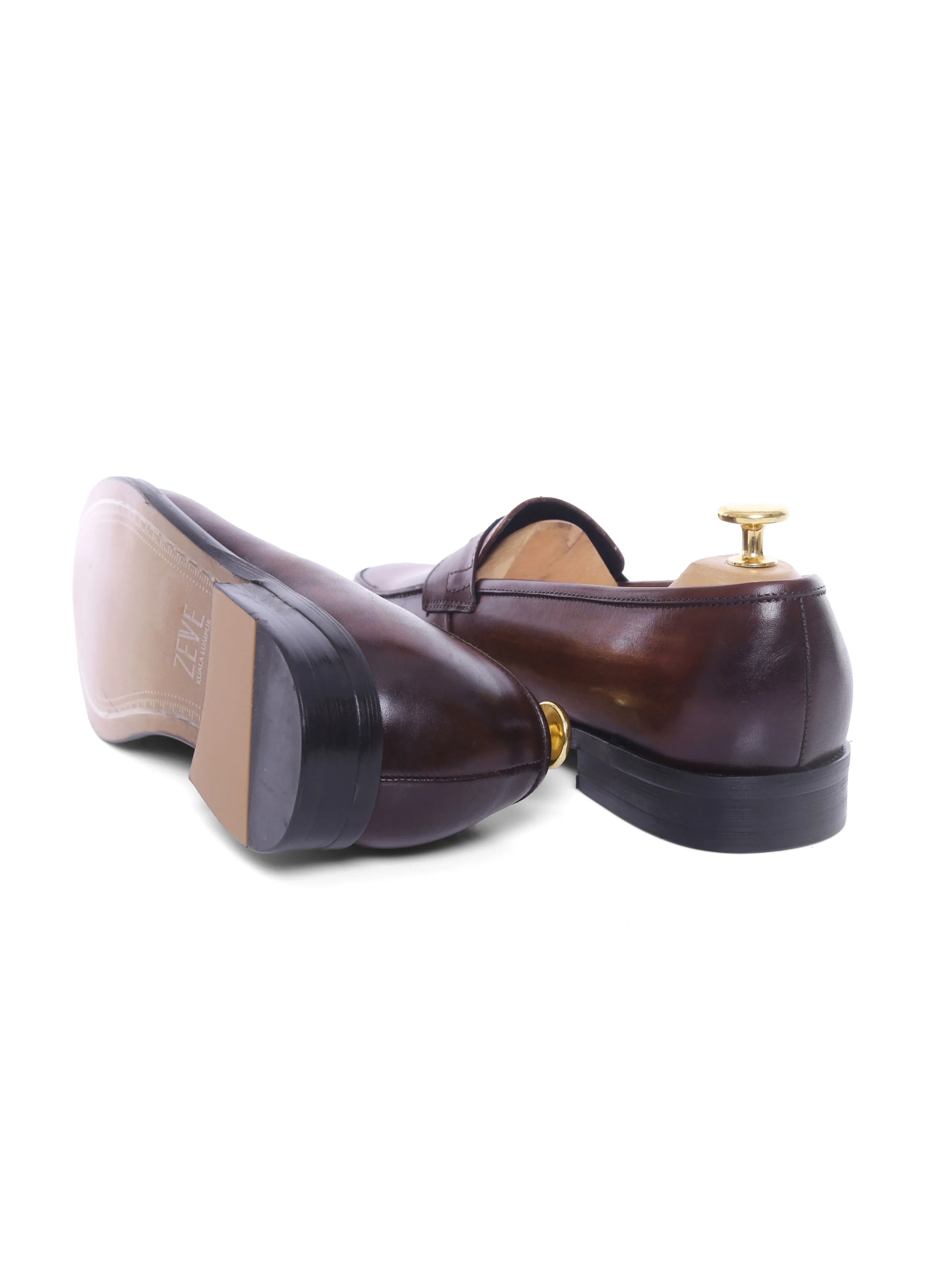 Dark Brown Penny Loafers - Hand Painted Patina