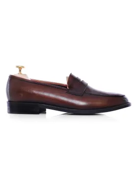 Dark Brown Penny Loafers - Hand Painted Patina