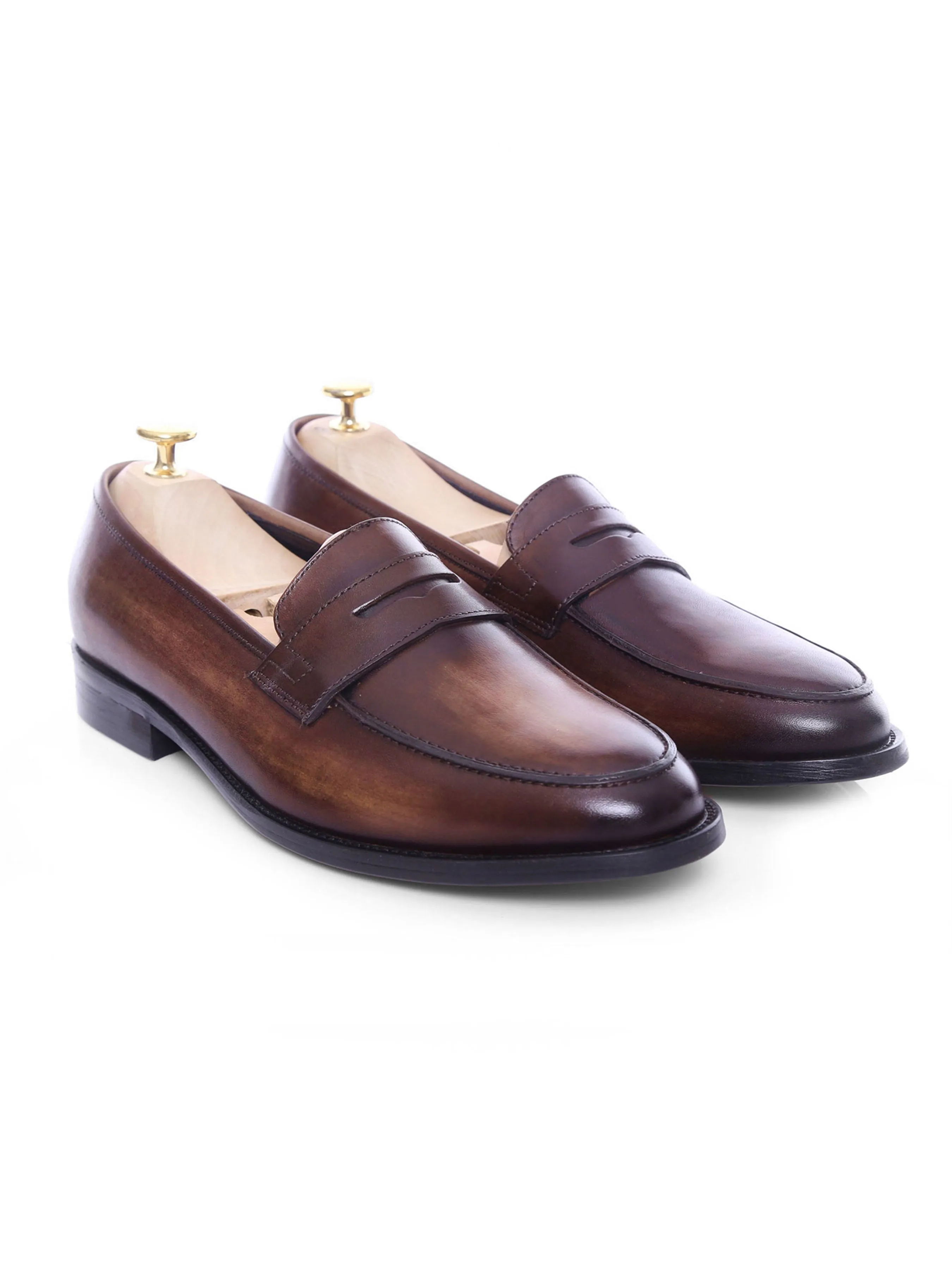 Dark Brown Penny Loafers - Hand Painted Patina