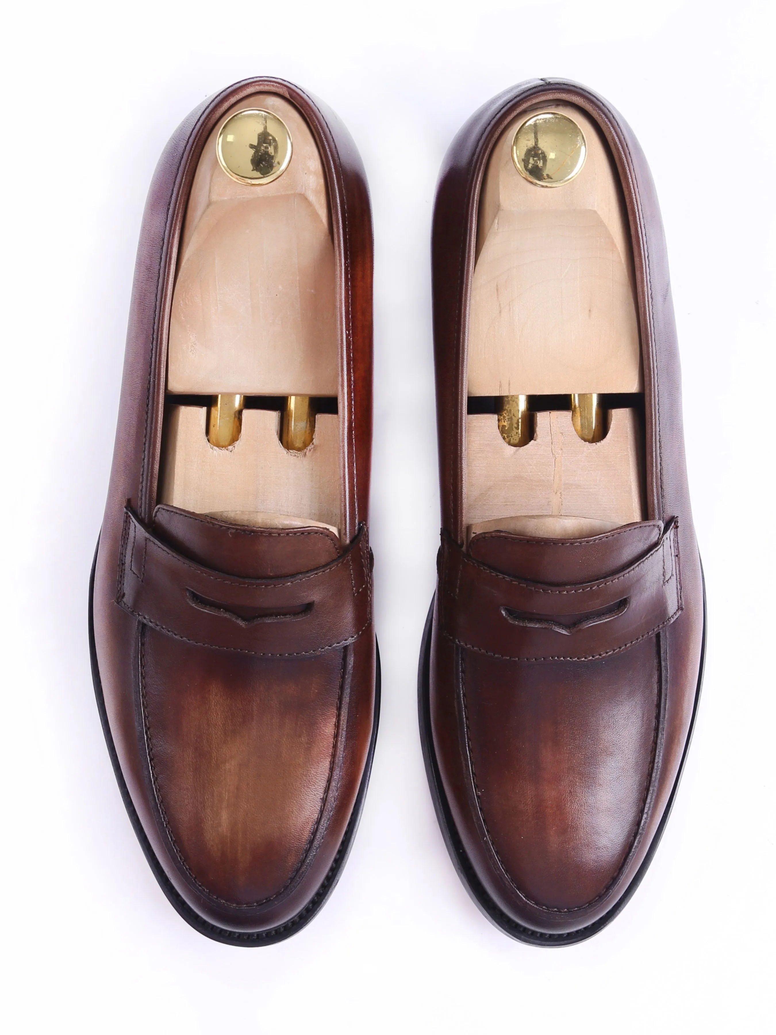 Dark Brown Penny Loafers - Hand Painted Patina