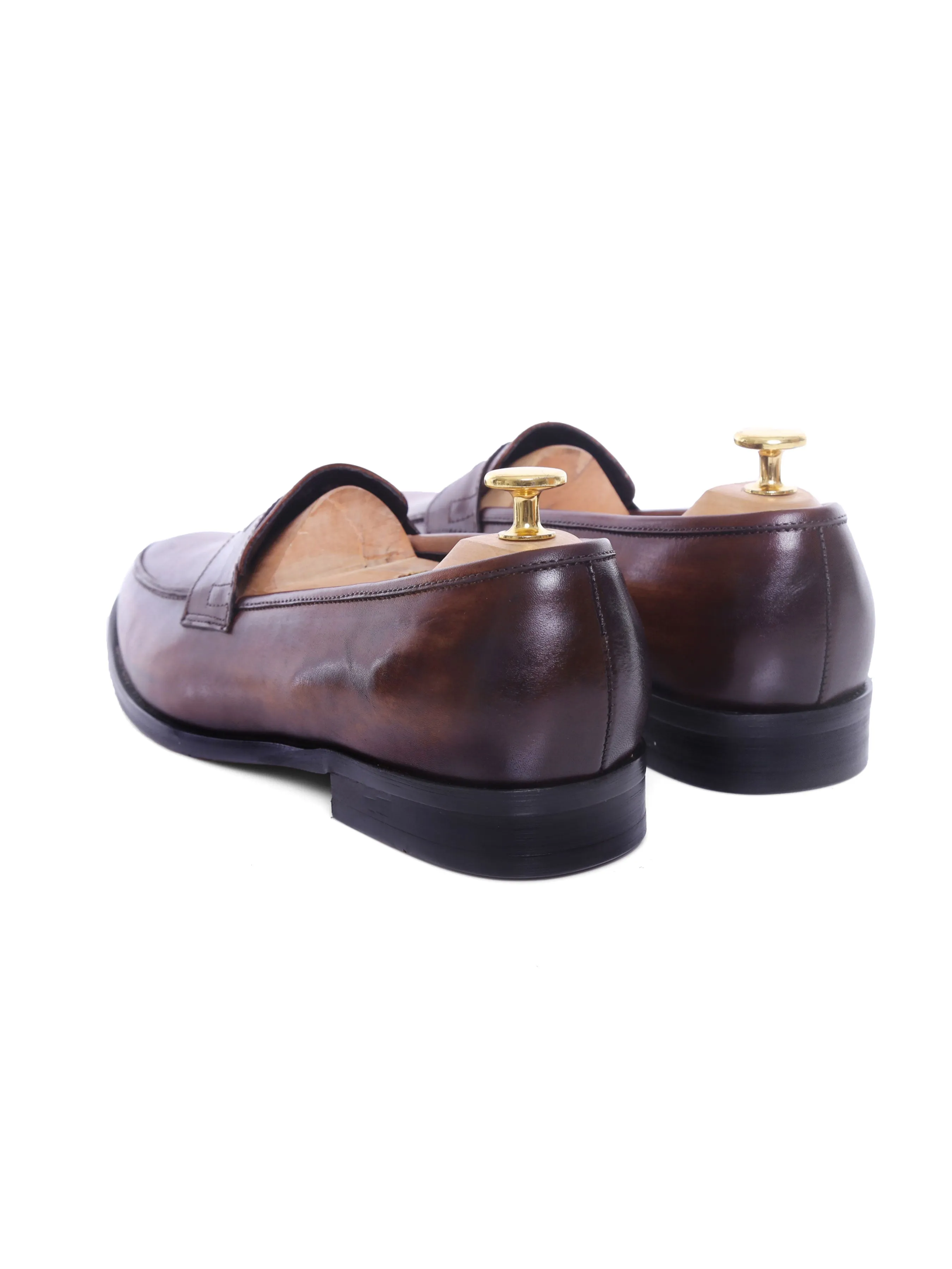 Dark Brown Penny Loafers - Hand Painted Patina