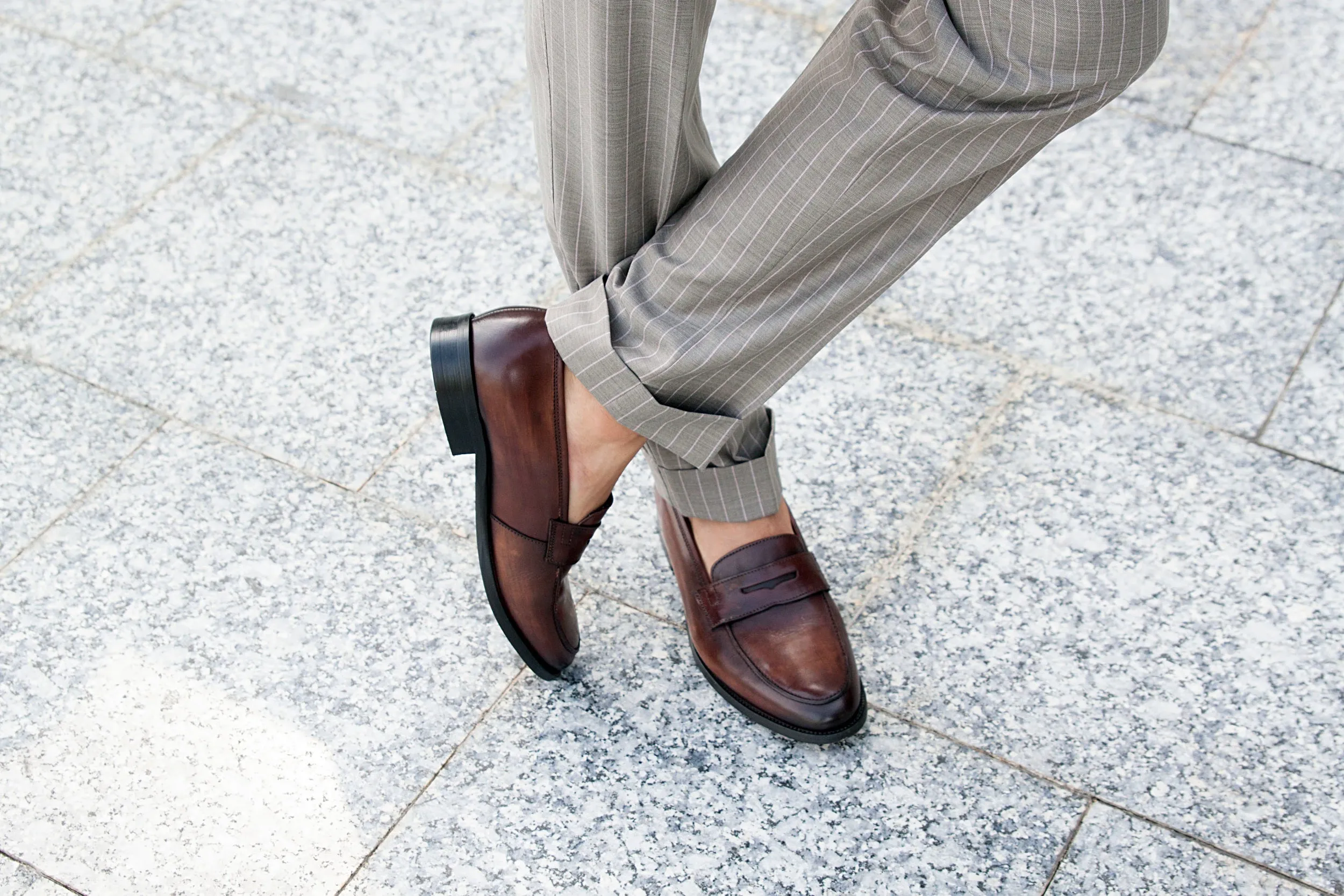 Dark Brown Penny Loafers - Hand Painted Patina