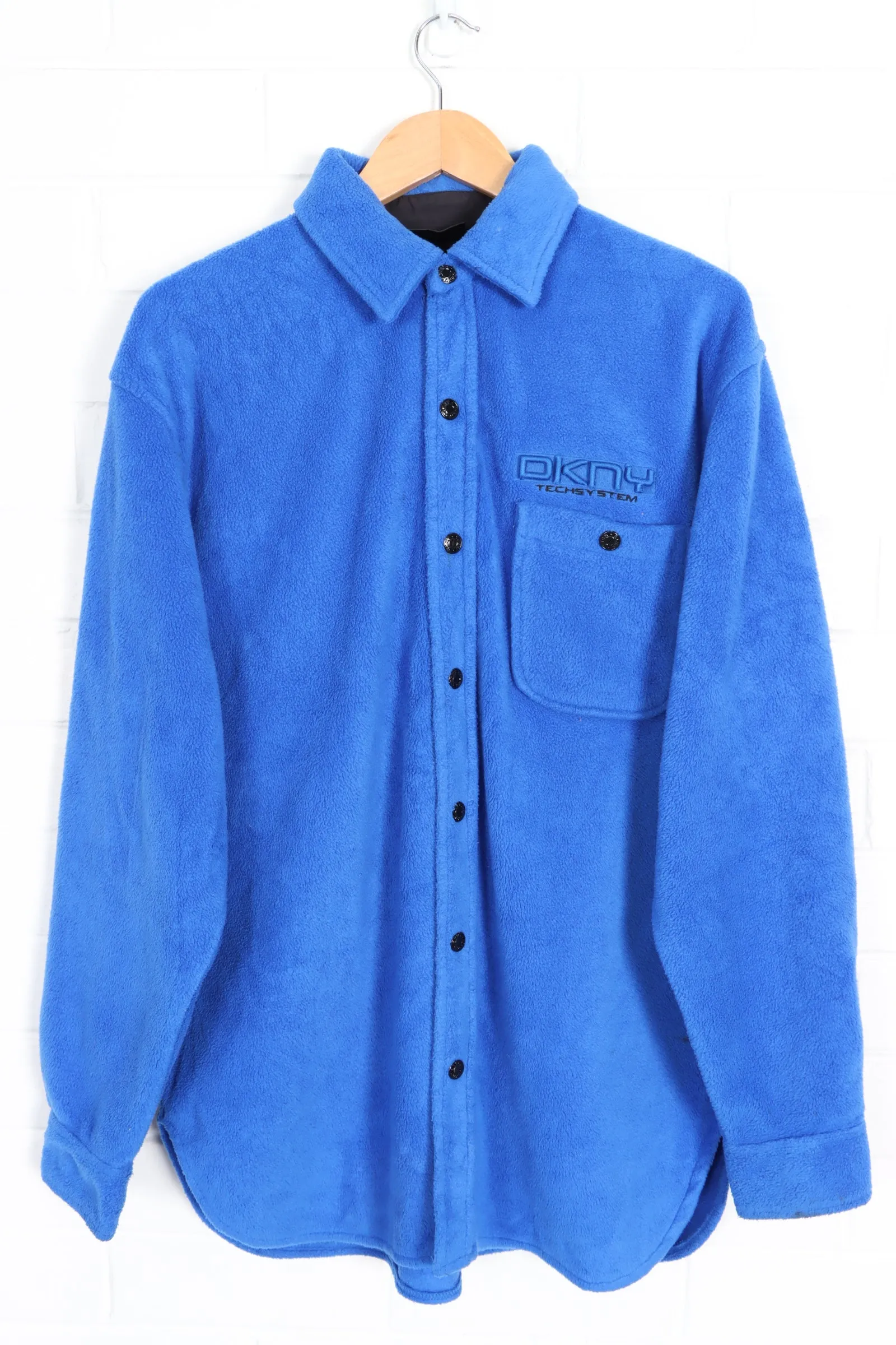 DKNY Blue Snap Button Fleece Shacket (Large)