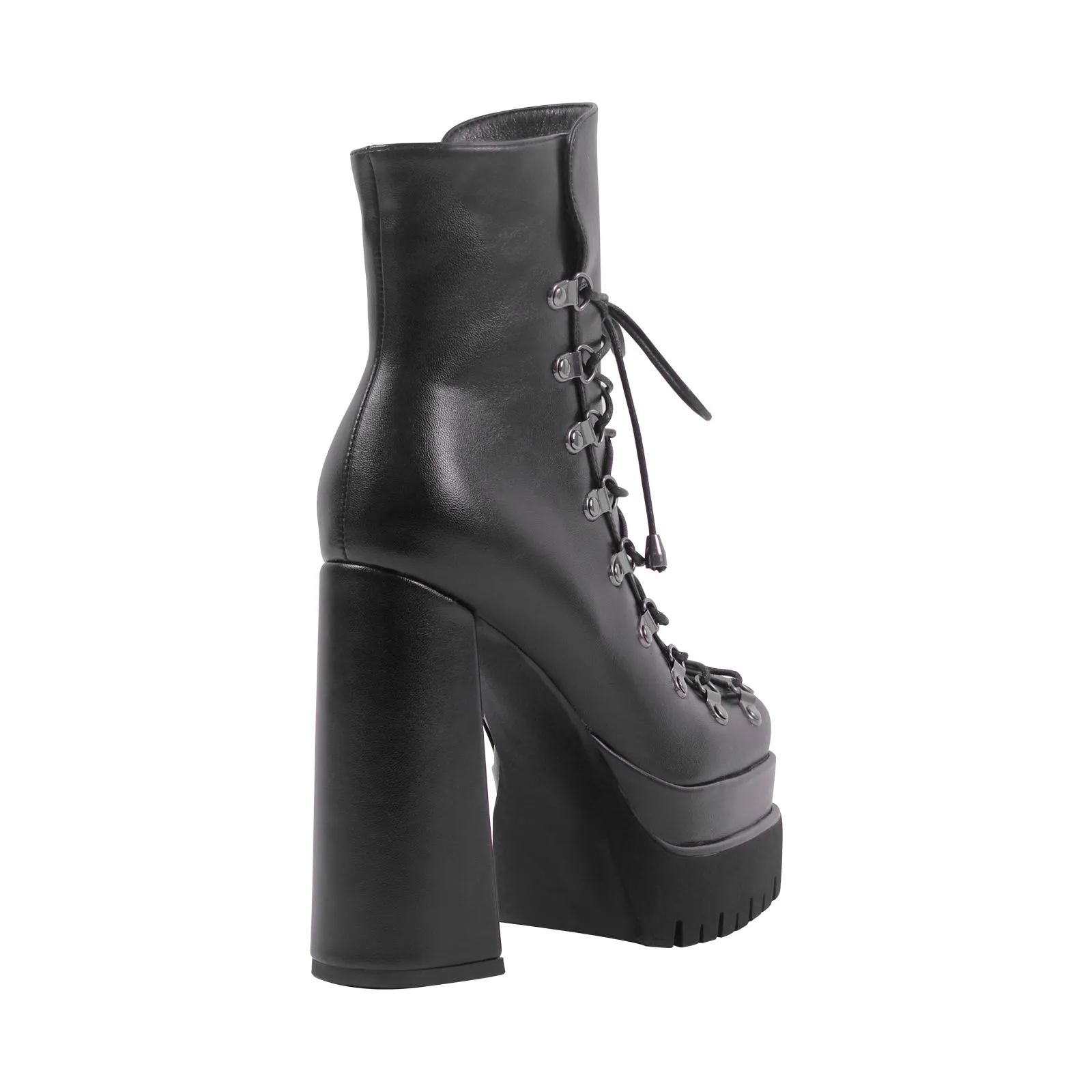 Double Platform Black Ankle Boots Side Zipper Lace-up