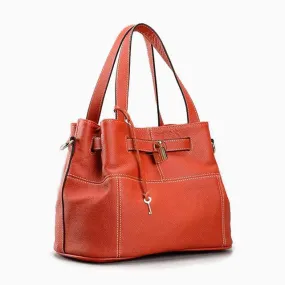 Elegant Cow Leather Women's Shoulder Bag Orange Crossbody Fashion Handbag