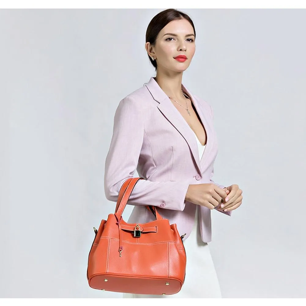 Elegant Cow Leather Women's Shoulder Bag Orange Crossbody Fashion Handbag