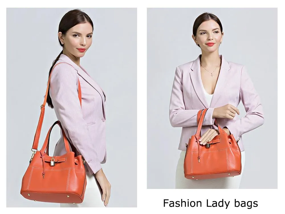 Elegant Cow Leather Women's Shoulder Bag Orange Crossbody Fashion Handbag