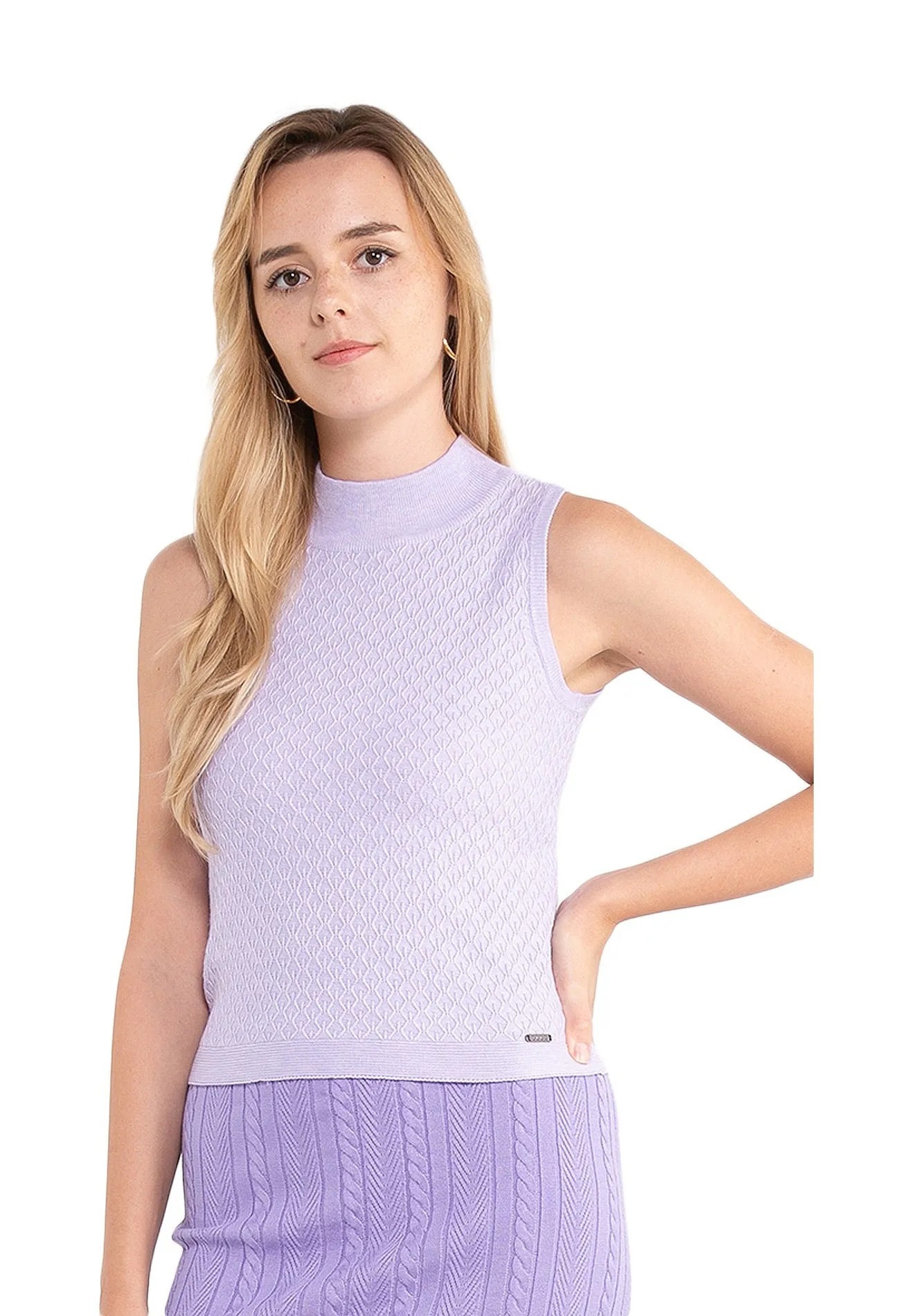 ELLE Apparel High Neck Sleeveless Knit Top