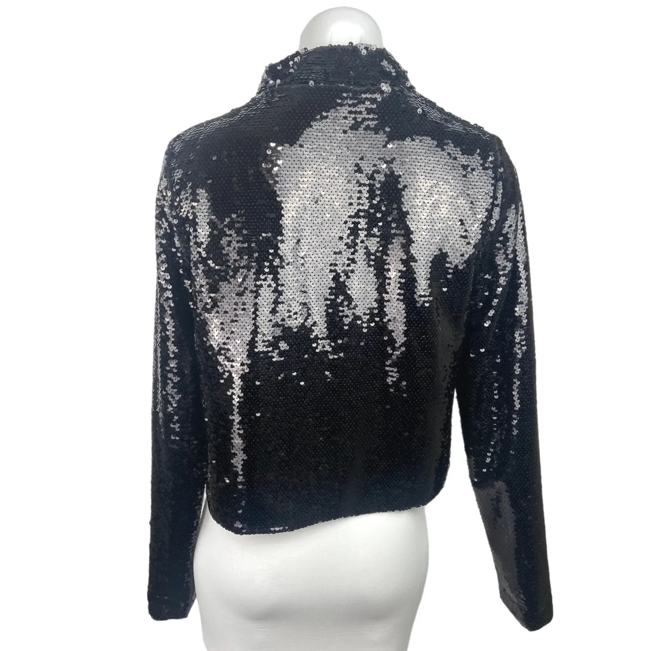 Essue Black Sequin Open Front Long Sleeve Disco Night Out Party Blazer Jacket S