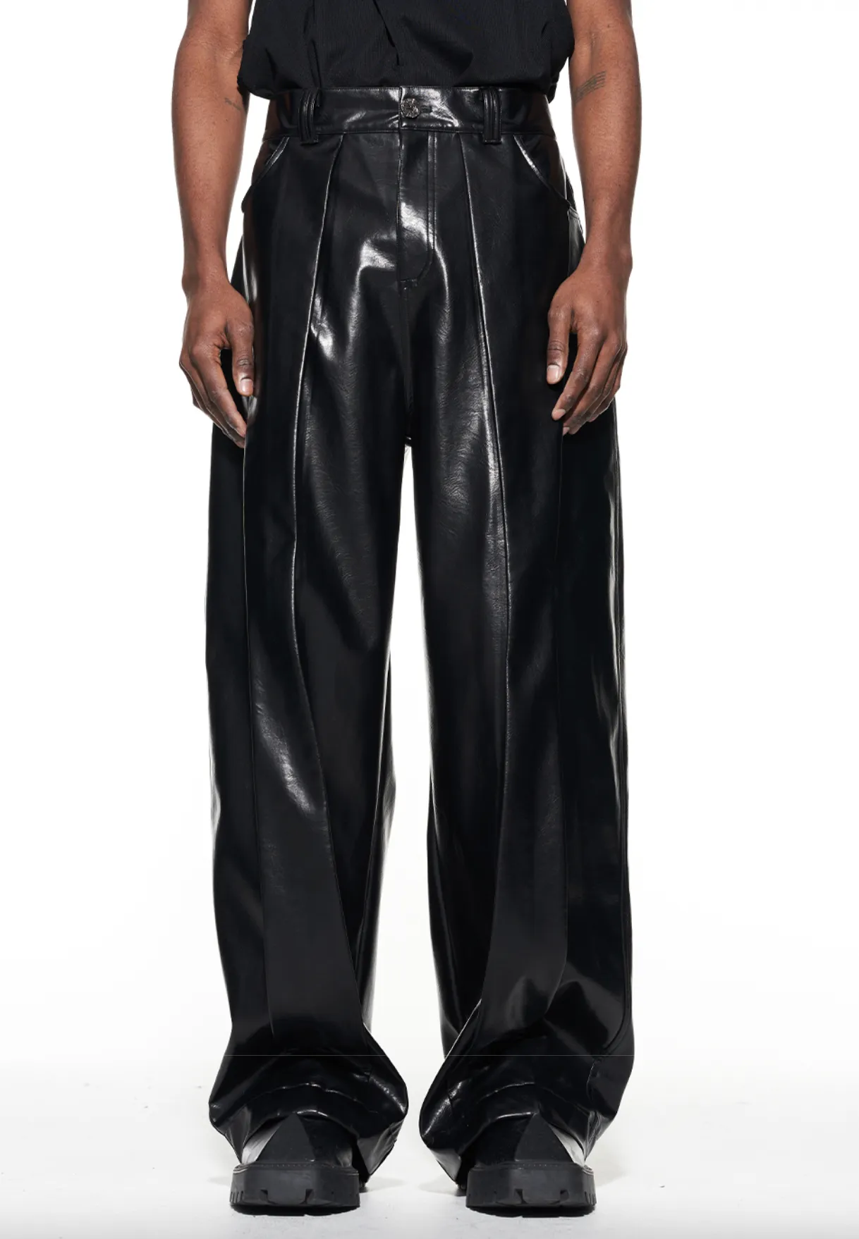 Faux leather pants straight leg.