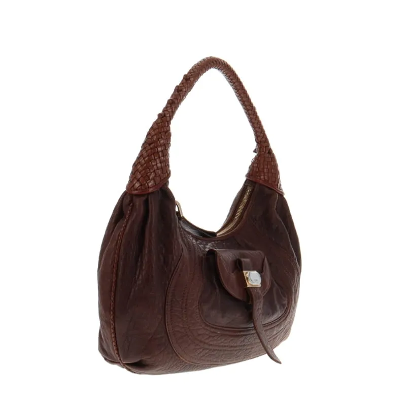 Fendi Vintage Brown Nappa Leather Spy Hobo Bag