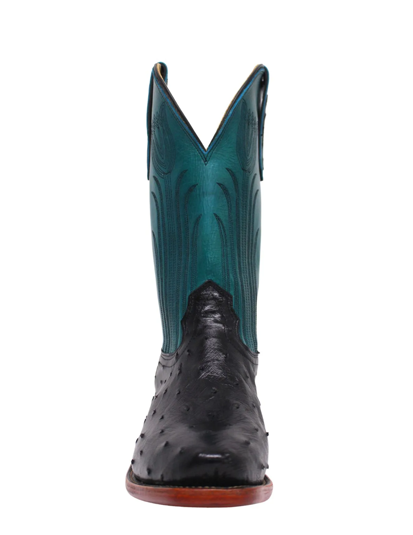 Fenoglio Men's Black Ostrich Boots with Turquoise Eagle Design