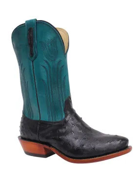 Fenoglio Men's Black Ostrich Boots with Turquoise Eagle Design