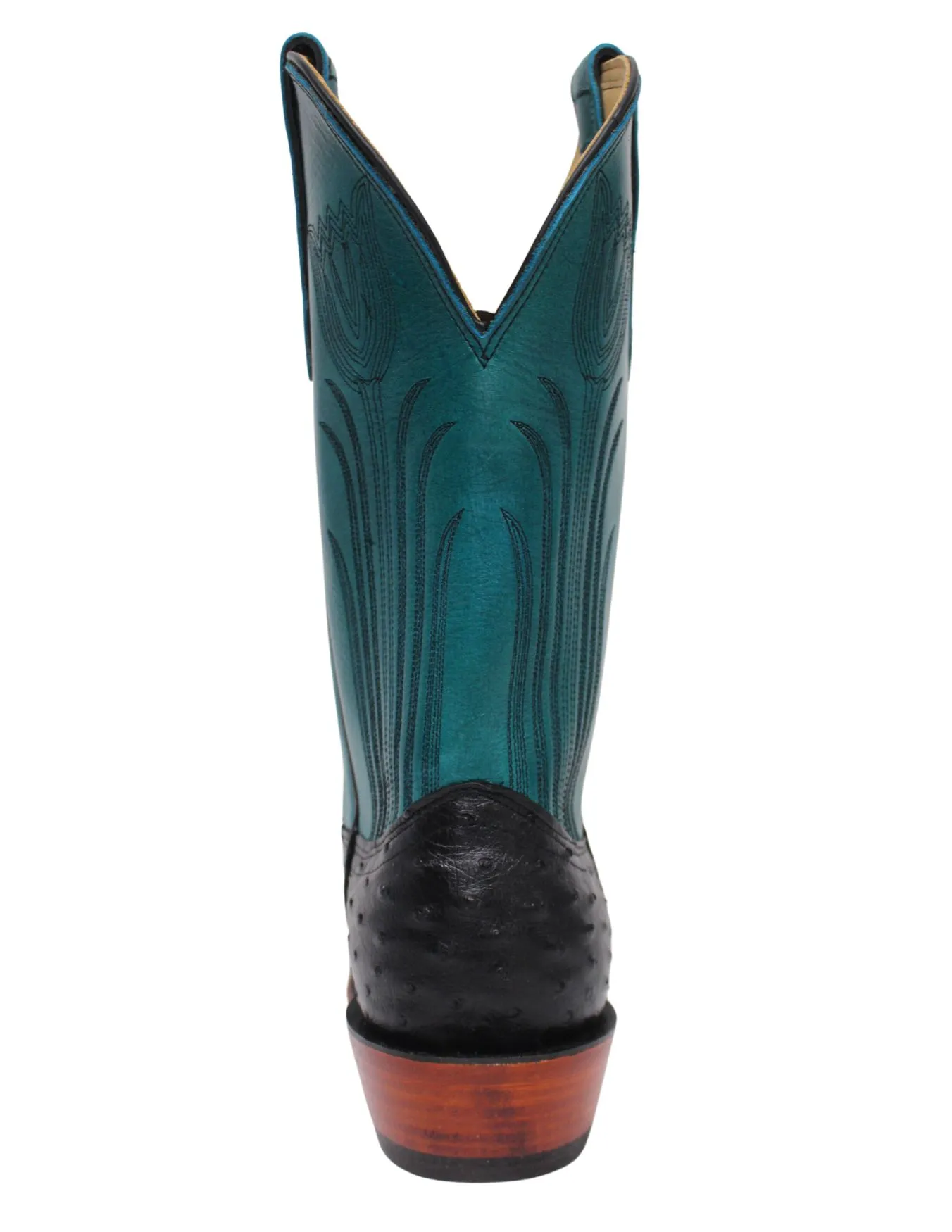 Fenoglio Men's Black Ostrich Boots with Turquoise Eagle Design