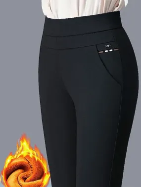 Fleece Lined Leggings High Waist Pocket Detail.