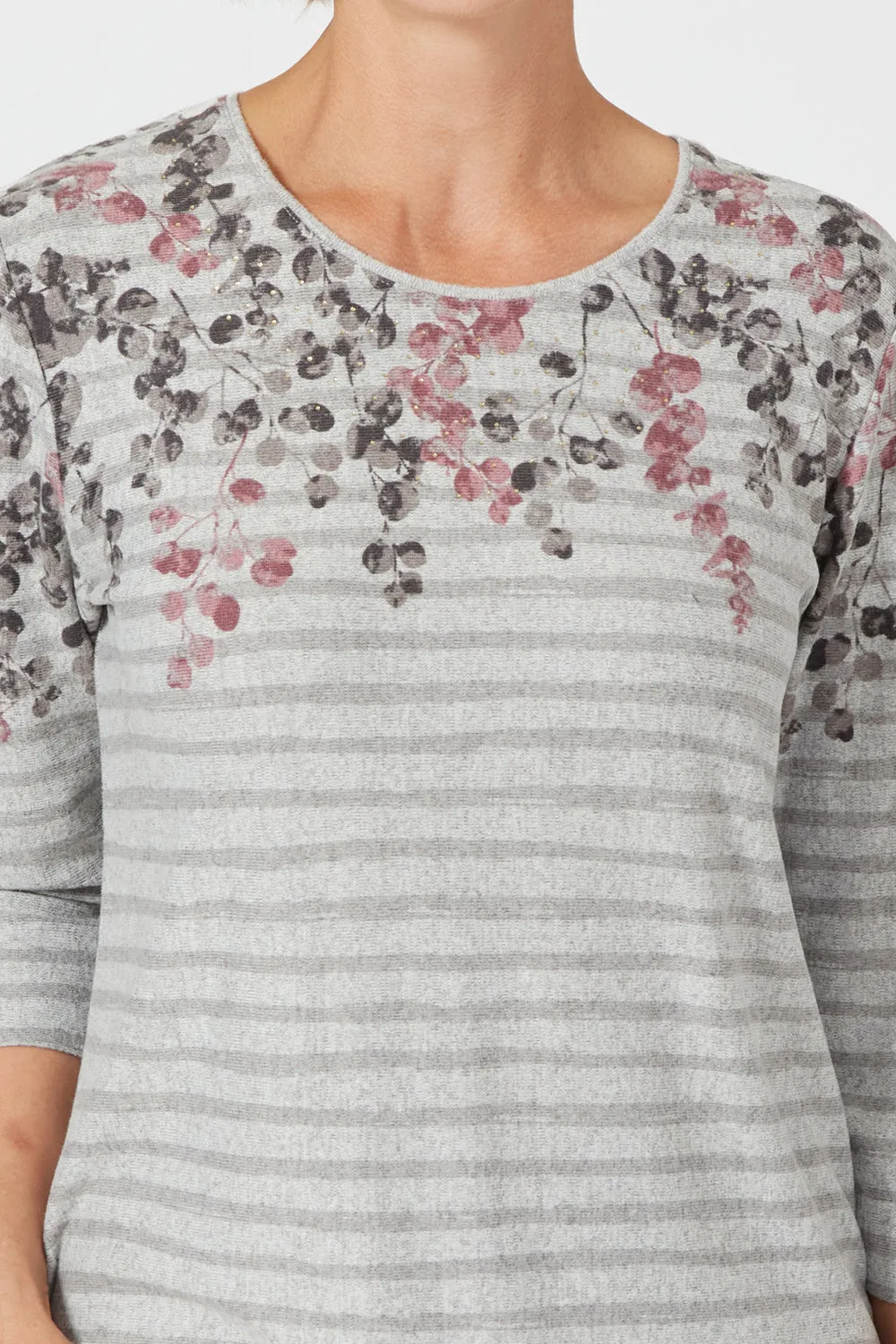 Floral Print Stripe Round Neck Top