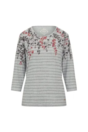 Floral Print Stripe Round Neck Top