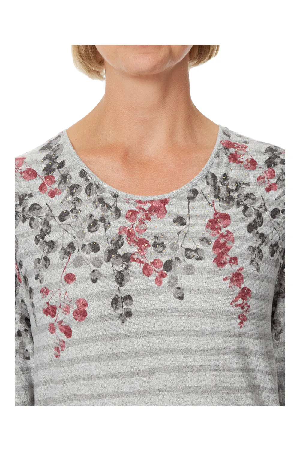 Floral Print Stripe Round Neck Top