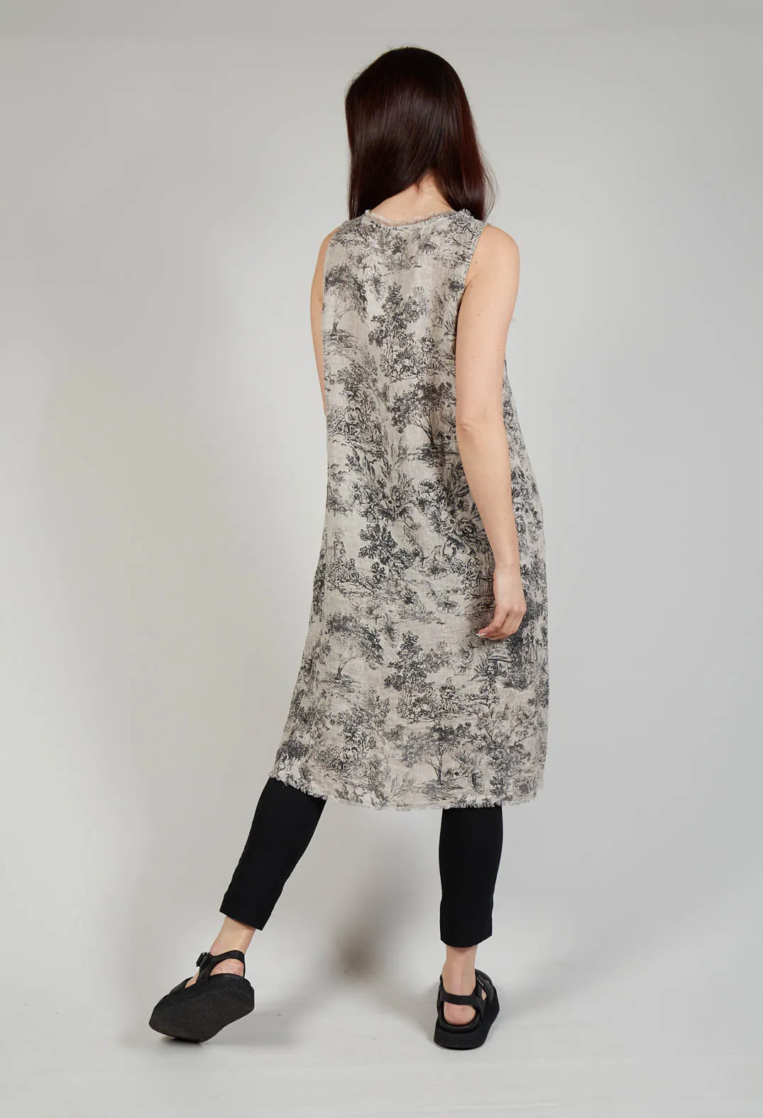 Floral Sleeveless Linen and Viscose Dress - Desert Tint