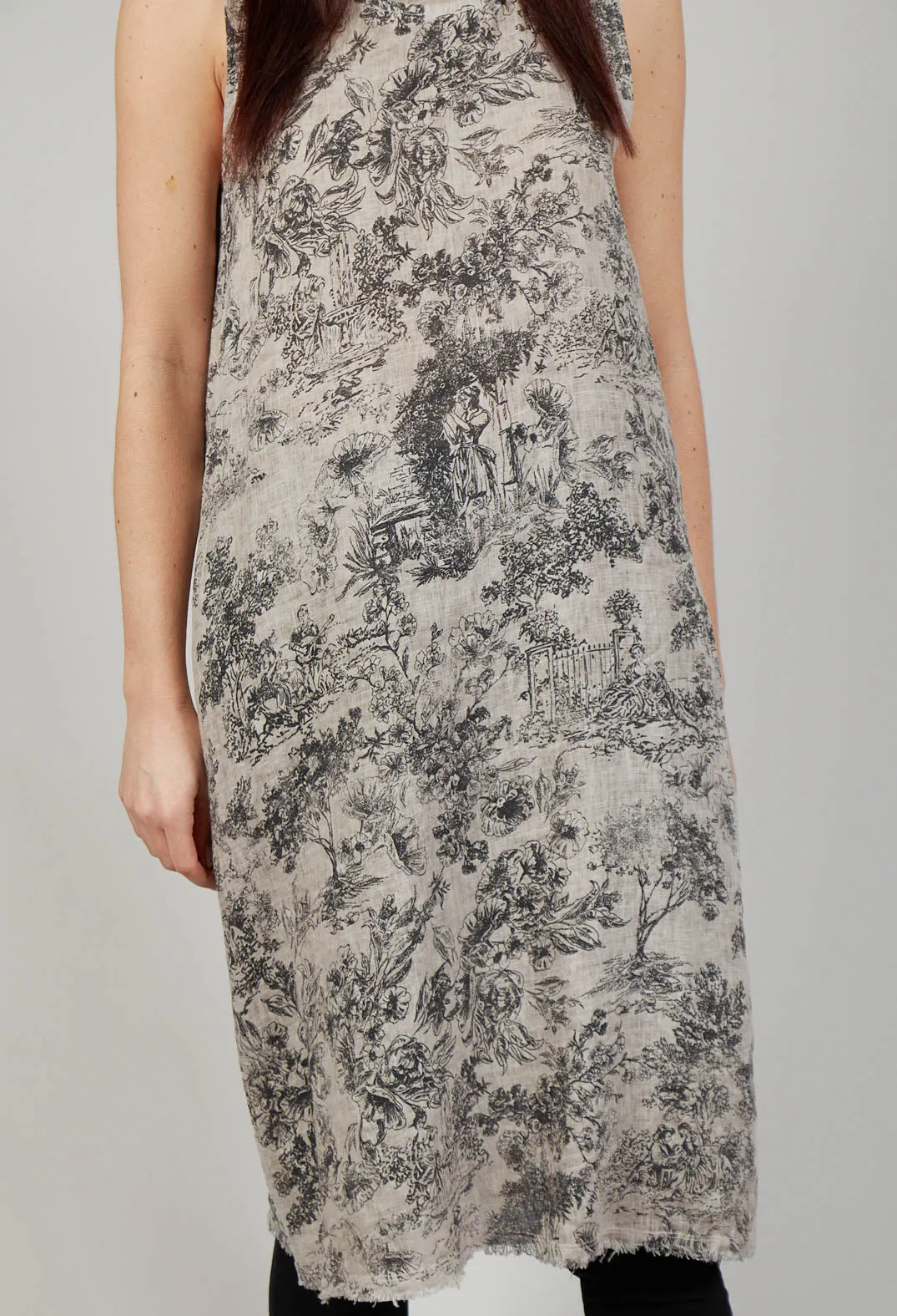 Floral Sleeveless Linen and Viscose Dress - Desert Tint