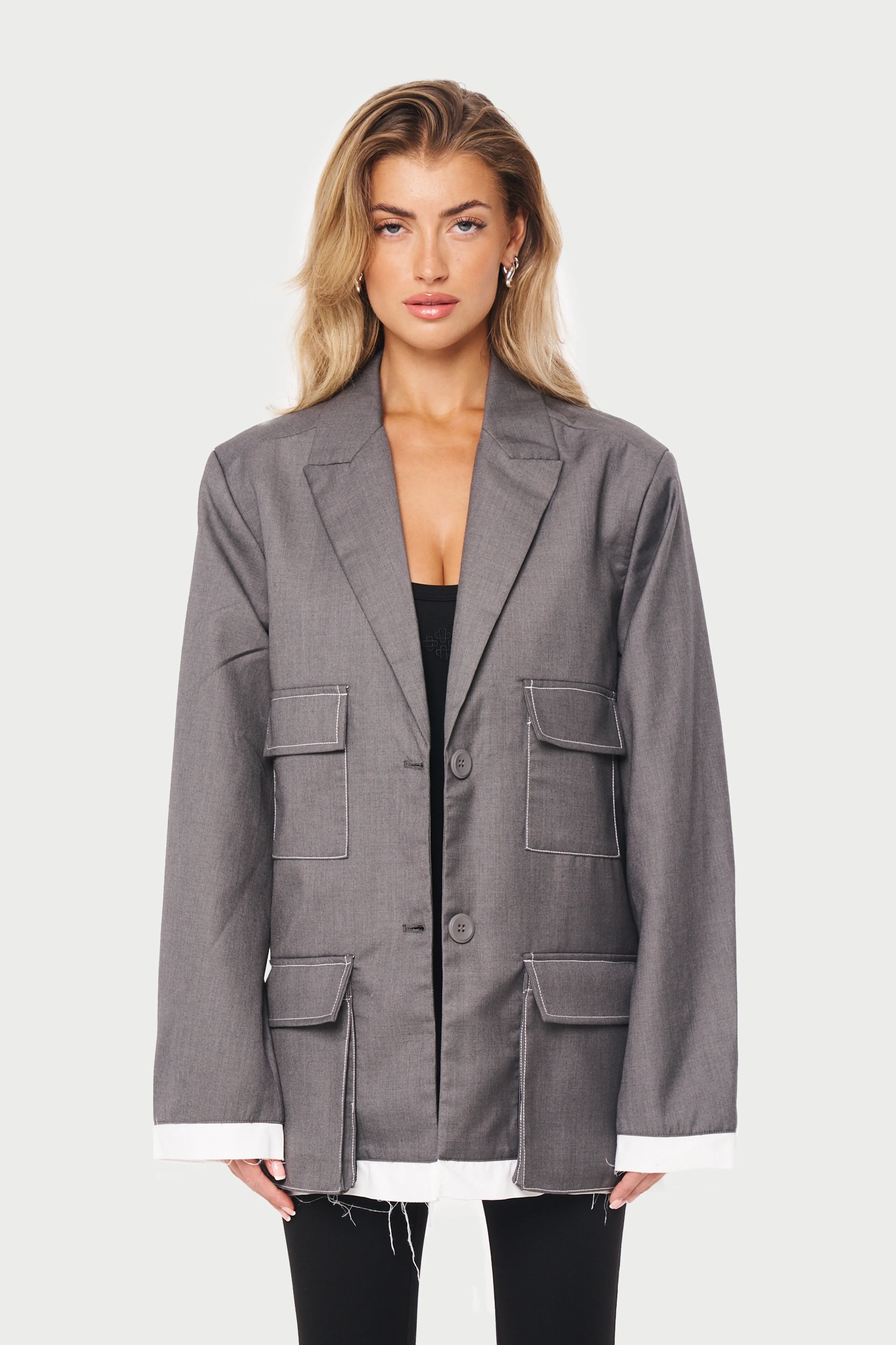 FOUR POCKET BLAZER JACKET - GREY