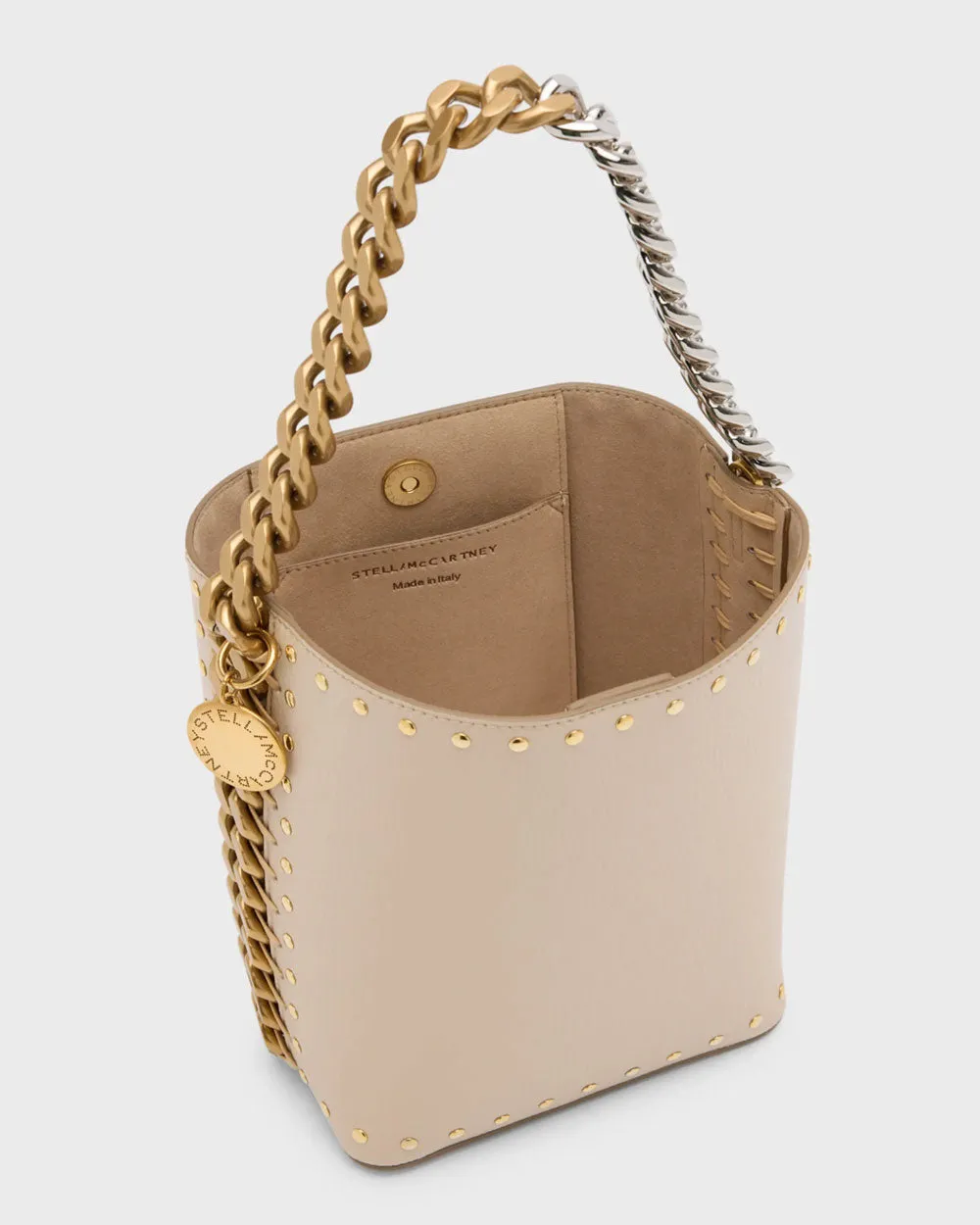 Frayme Studded Grainy Alter Mat Bucket Bag in Cream