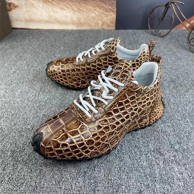 Genuine alligator leather lace-up sneakers for men.