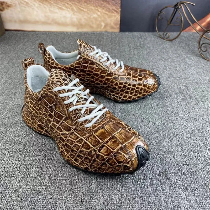 Genuine alligator leather lace-up sneakers for men.