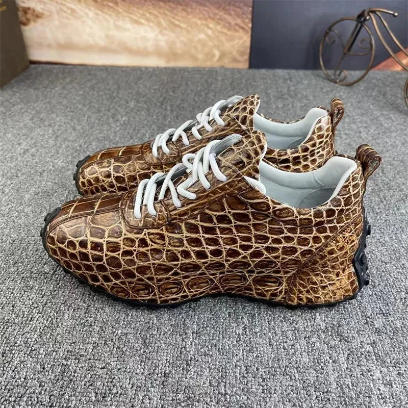 Genuine alligator leather lace-up sneakers for men.