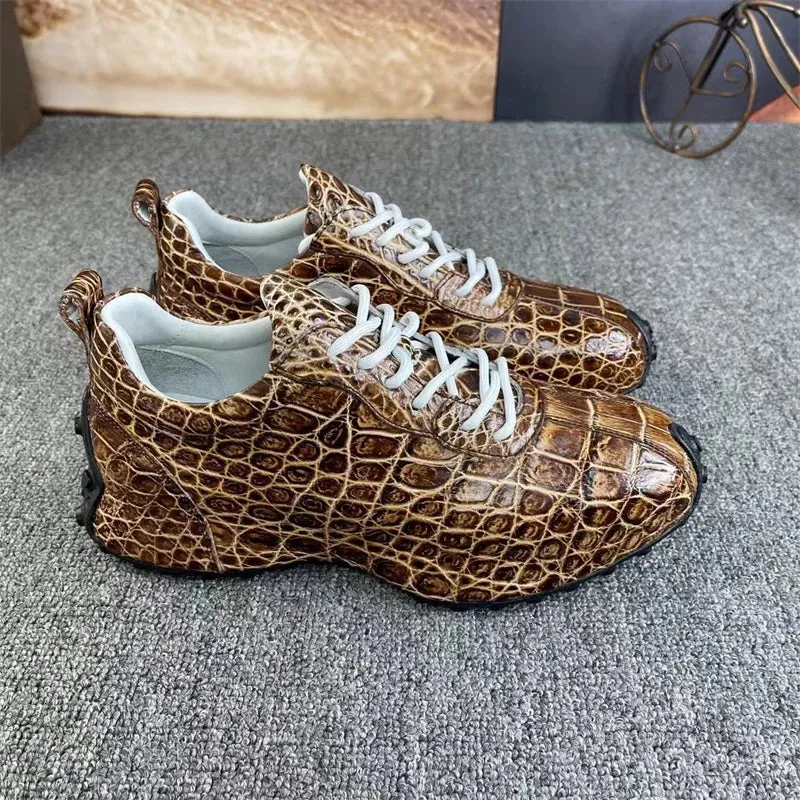 Genuine alligator leather lace-up sneakers for men.