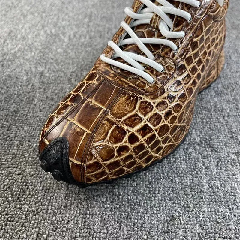 Genuine alligator leather lace-up sneakers for men.