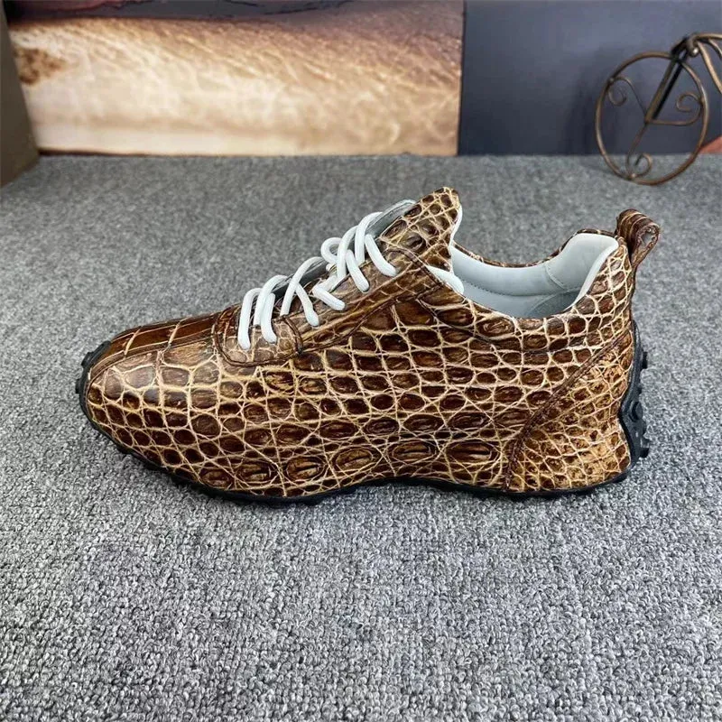 Genuine alligator leather lace-up sneakers for men.