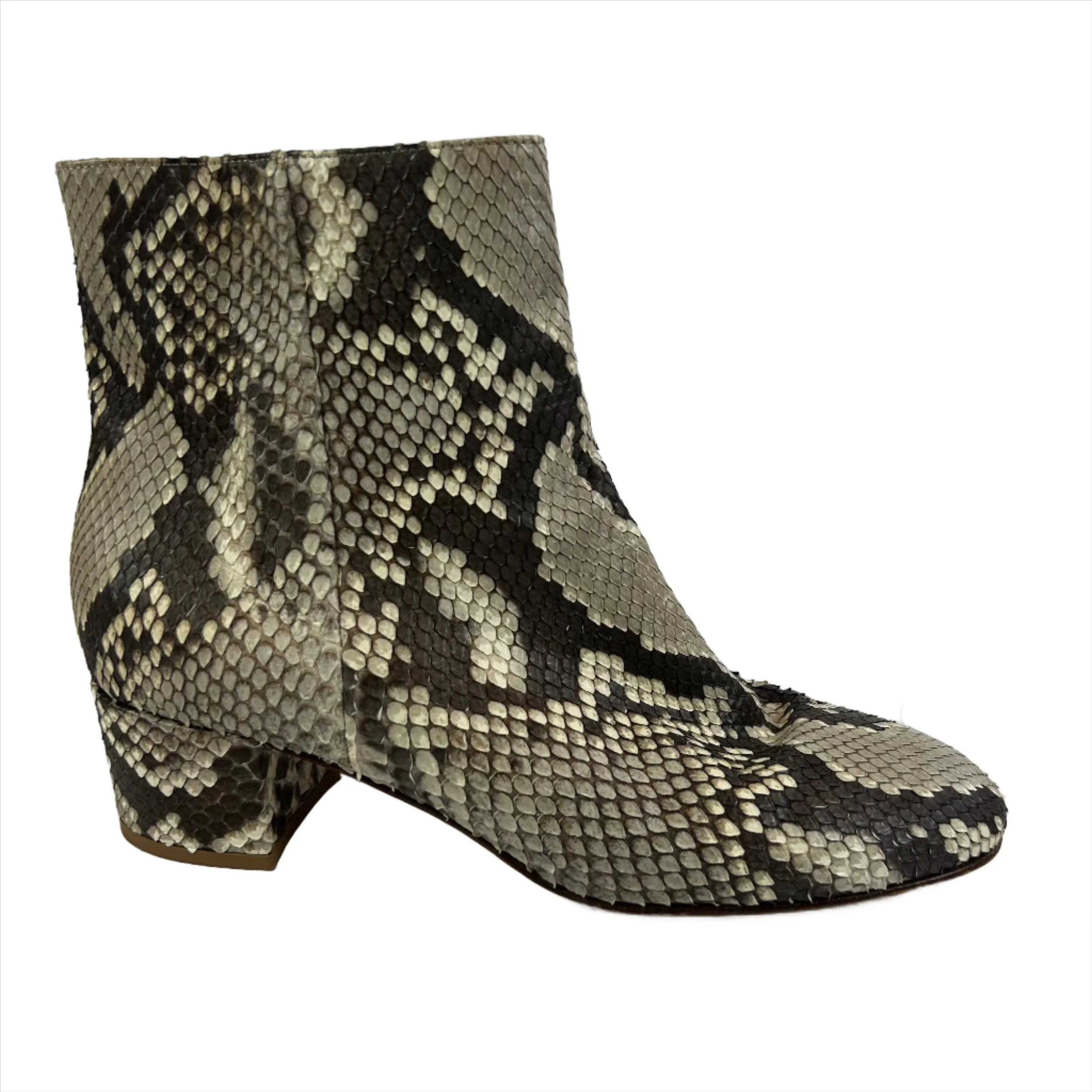 Gianvito Rossi Taupe Snakeskin Ankle Boots, Block Heel, Size 39.