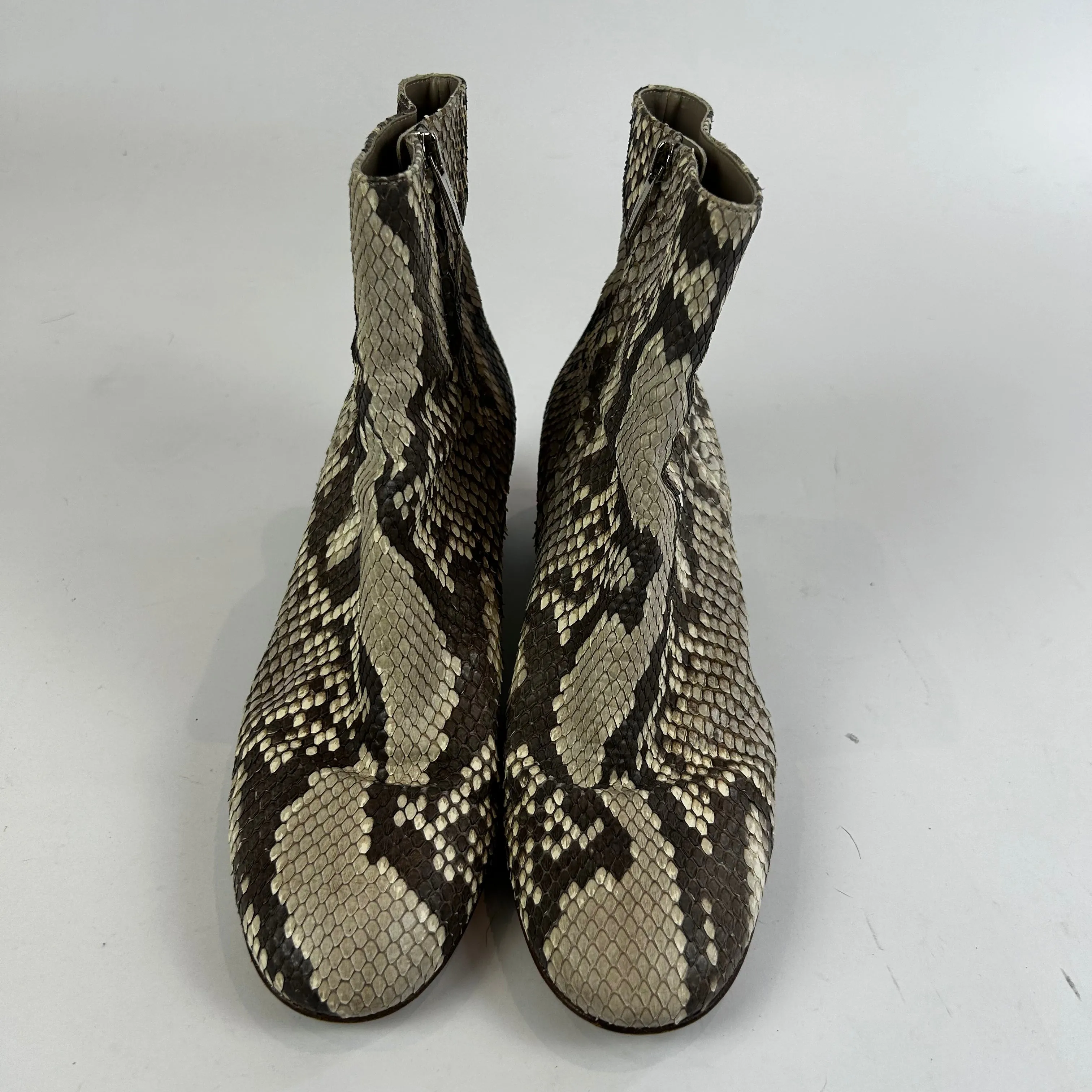 Gianvito Rossi Taupe Snakeskin Ankle Boots, Block Heel, Size 39.