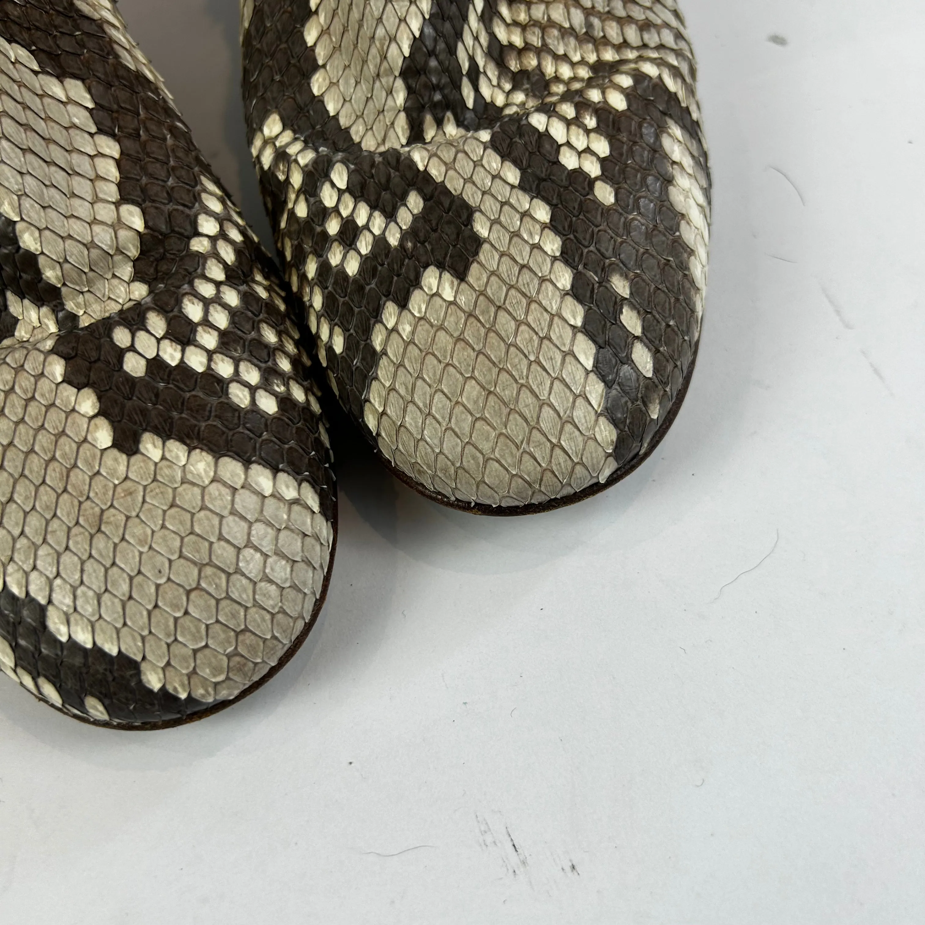 Gianvito Rossi Taupe Snakeskin Ankle Boots, Block Heel, Size 39.