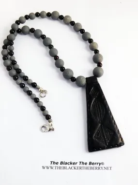 Gray Burgundy Handmade Leather Necklace with Unique Beaded Jewelry