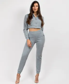 Grey Cropped Hoodie & Joggers Lougewear Set