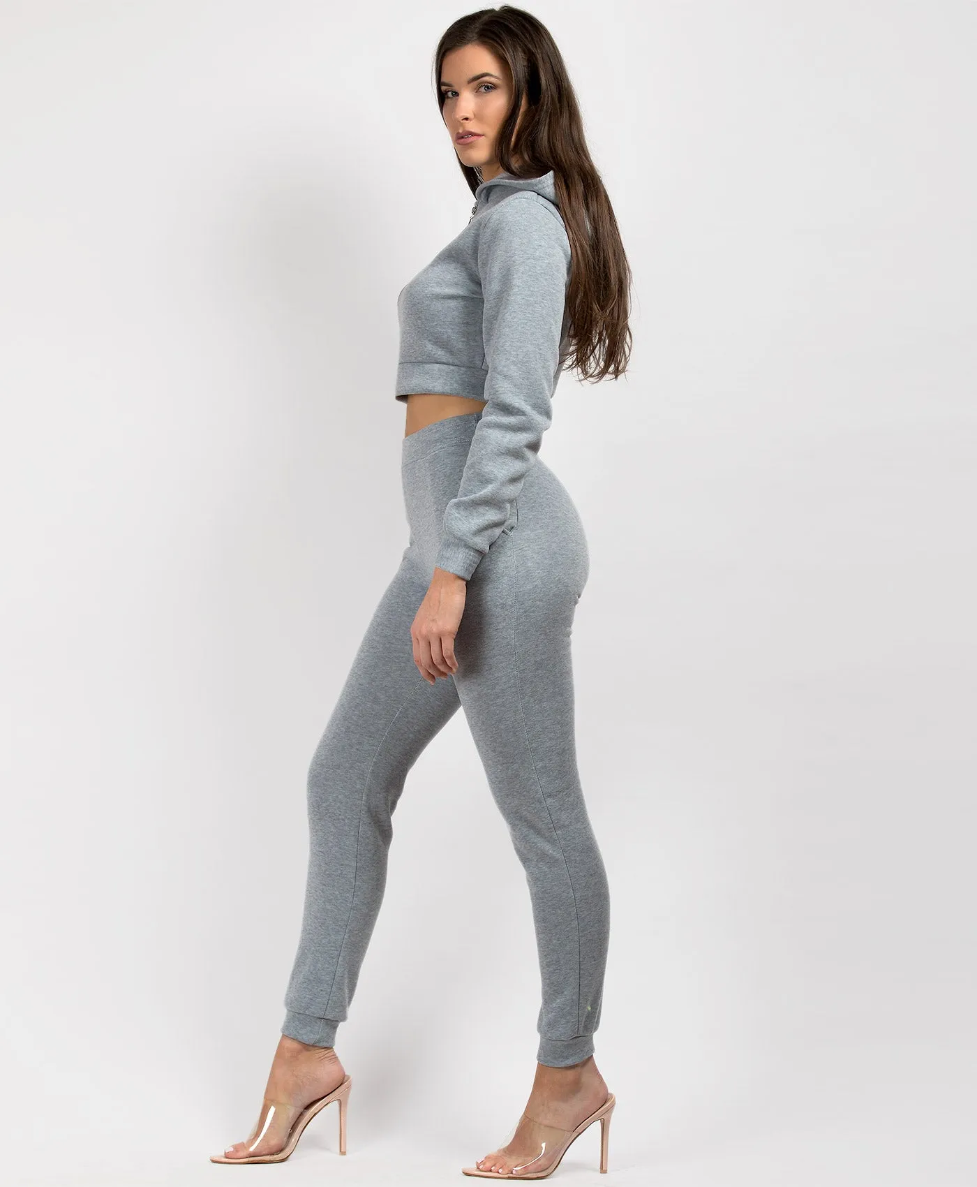 Grey Cropped Hoodie & Joggers Lougewear Set