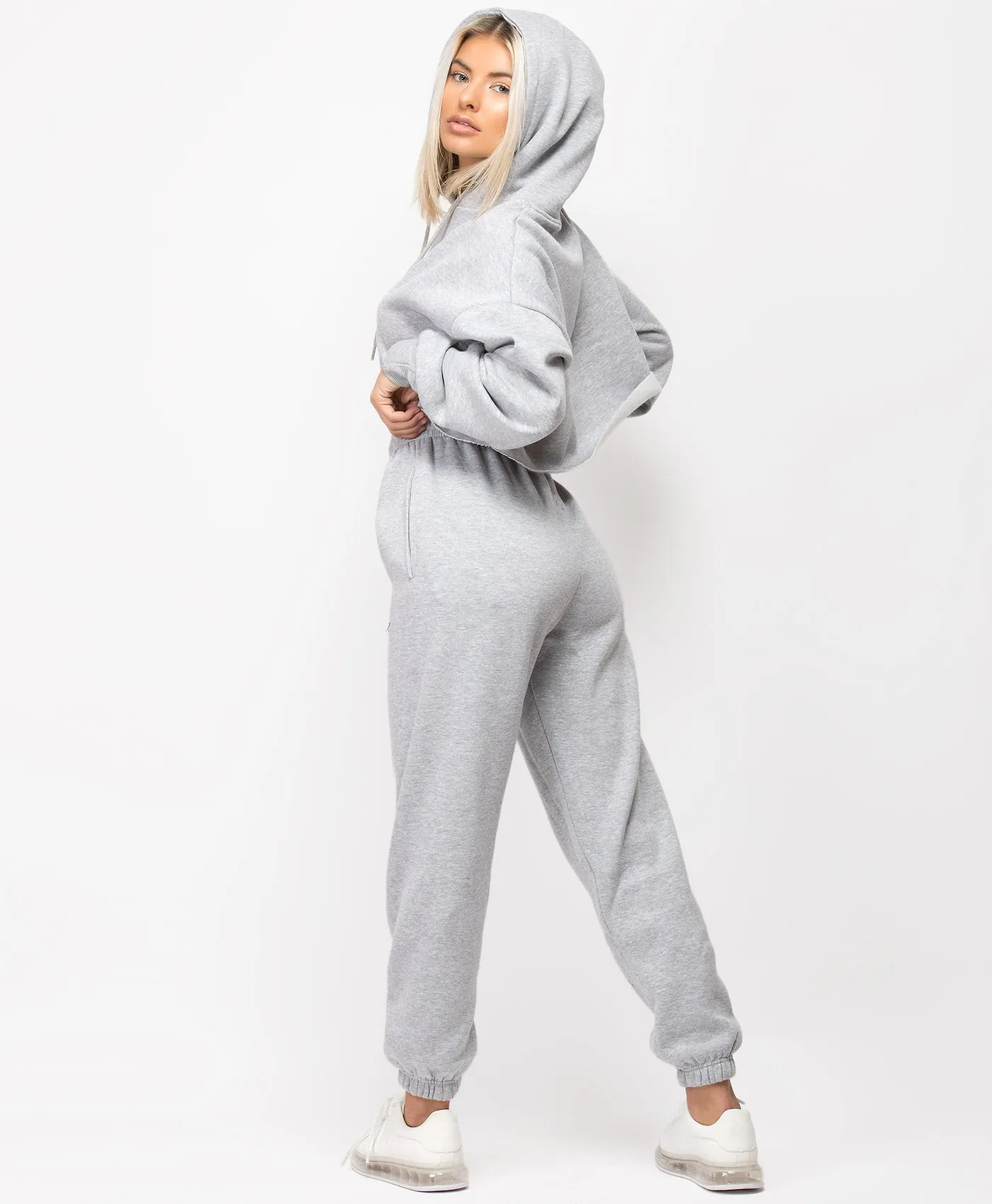 Grey Oversized Cropped Hoodie & Joggers Loungewear Set