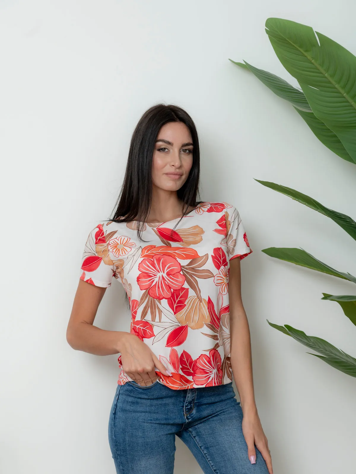 Half-Sleeve Floral Pattern Shirt