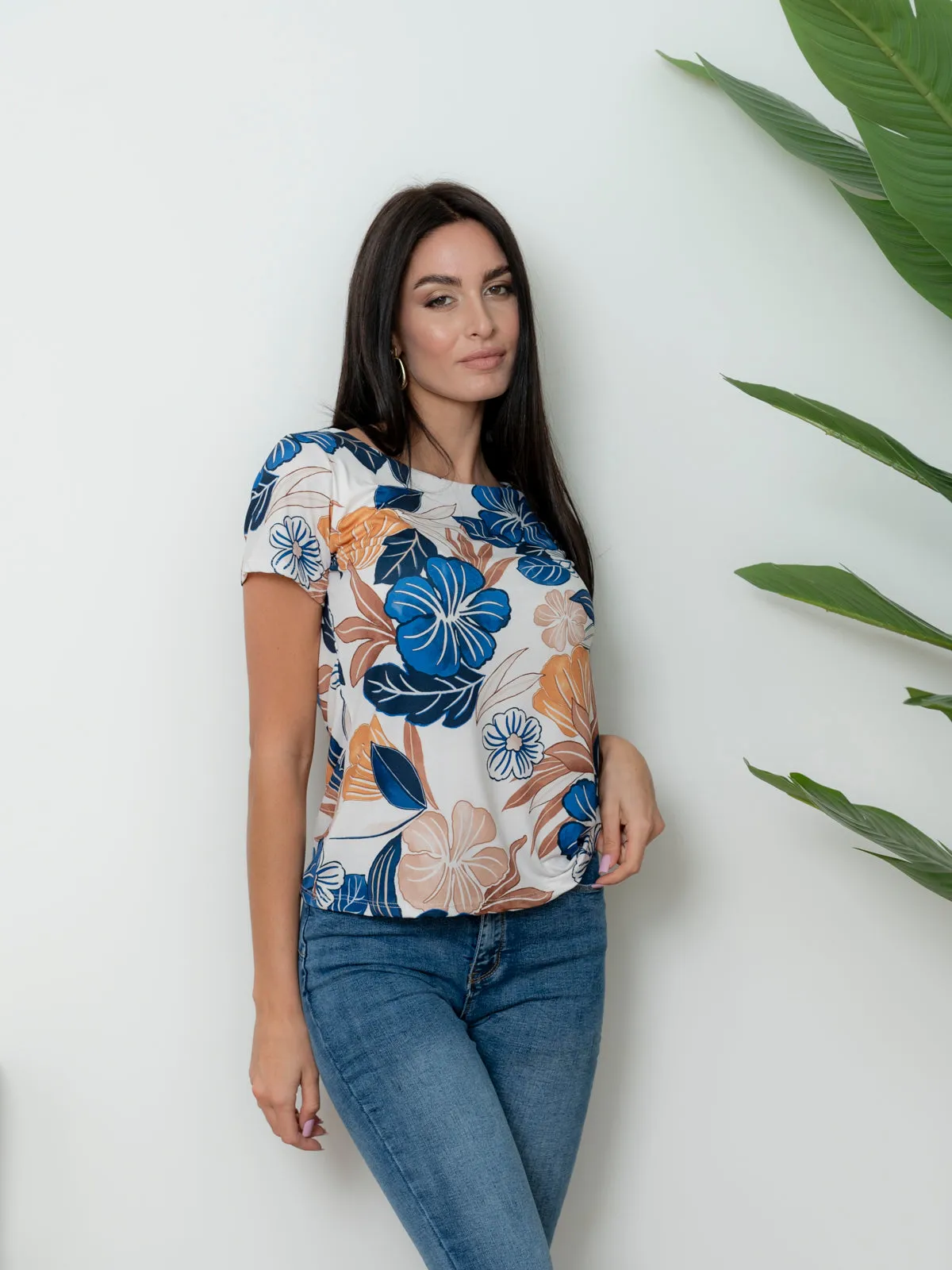 Half-Sleeve Floral Pattern Shirt