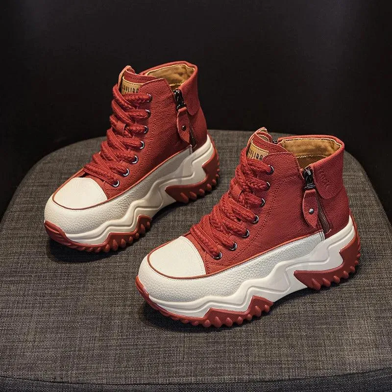 High Top Leather Boots Sneakers: Women's Casual Shoes