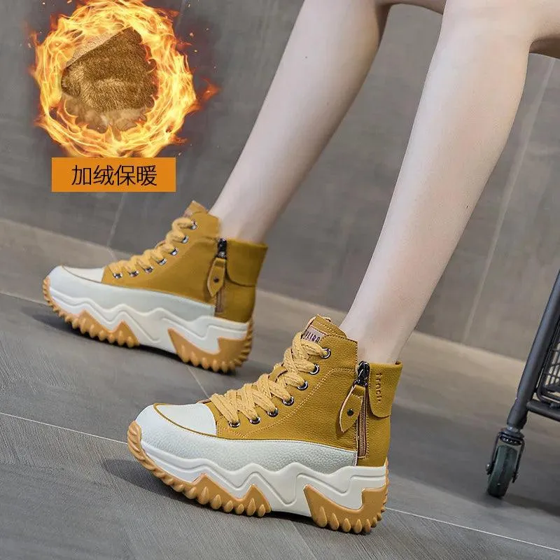 High Top Leather Boots Sneakers: Women's Casual Shoes