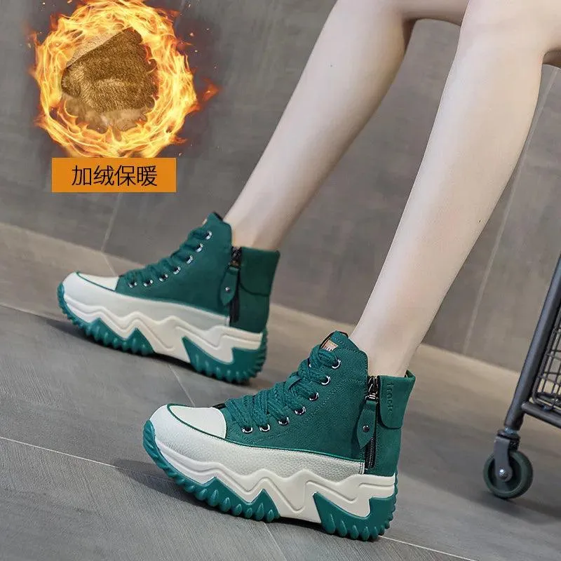 High Top Leather Boots Sneakers: Women's Casual Shoes